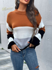 Pull en Côtelé Court Femme à Col Rond avec Manches Longues Tricolores Pull Femme