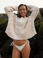 Pull en Côtelé Court Femme à Col Rond avec Manches Longues Unicolore