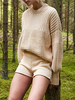 Pull en Côtelé Court Femme à Col Rond avec Manches Longues Unicolore