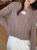 Pull en Côtelé Court Femme à Col Rond avec Manches Longues Unicolore