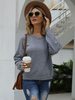 Pull en Côtelé Court Femme à Col Rond avec Manches Longues Unicolore Pull Femme