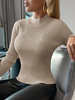 Pull en Côtelé Court Femme à Col Rond avec Manches Longues Unicolore Pull Femme
