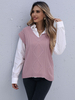 Pull en Côtelé Court Femme à Col V avec Bretelles Unicolore Pull Femme