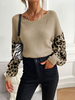 Pull en Côtelé Court Femme à Col V avec Manches Longues Amples Bicolores