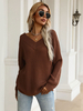 Pull en Côtelé Court Femme à Col V avec Manches Longues Amples Unicolore