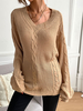 Pull en Côtelé Court Femme à Col V avec Manches Longues Décontracté Unicolore Pull Femme