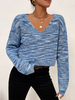 Pull en Côtelé Court Femme à Col V avec Manches Longues Pull Femme