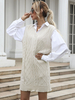 Pull en Côtelé Court Femme à Col V Sans Manches Unicolore Robe Pull