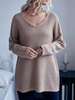 Pull en Côtelé Court Femme Décontracté à Col V avec Manches Longues Unicolore