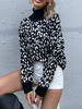 Pull en Côtelé Court Femme Imprimé à Col Montant avec Manches Longues Bicolores