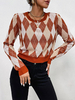Pull en Côtelé Court Femme Imprimé à Col Rond avec Manches Longues Pull Femme
