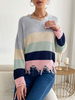 Pull en Côtelé Court Imprimé à Col V avec Manches Longues Déchirés Pull Femme