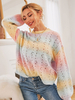 Pull en Côtelé Court Imprimé Femme à Col Rond avec Manches Longues Amples Pull Femme