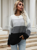 Pull en Côtelé Court Imprimé Rayures à Col Rond avec Manches Longues Tricolores Pull Femme