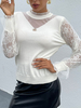 Pull en Côtelé Cousu en Dentelle Creusante Femme Court à Col Montant avec Manches Longues Unicolore Pull Femme
