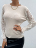 Pull en Côtelé Cousu en Dentelle Creusante Femme Court à Col Rond avec Manches Longues Unicolore Pull Femme