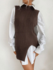 Pull en Côtelé Coute Femme Sans Manches à Col Montant Unicolore Coupe Cintrée Gilet Femme
