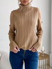 Pull en Côtelé Femme à Col Montant avec Manches Longues avec Epaule Dénudée Unicolore