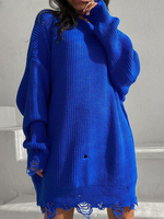 Pull en Côtelé Femme à Col Montant avec Manches Longues Déchirés Unicolore Pull Femme