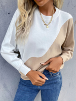 Pull en Côtelé Femme à Col Rond avec Manches Longues Bicolores Pull Femme