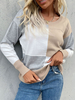 Pull en Côtelé Femme à Col Rond avec Manches Longues Tricolores Pull Femme