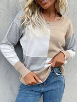 Pull en Côtelé Femme à Col Rond avec Manches Longues Tricolores Pull Femme