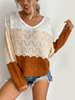 Pull en Côtelé Femme à Col Rond avec Manches Longues Tricolores Pull Femme