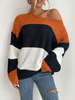 Pull en Côtelé Femme à Col Rond avec Manches Longues Tricolores Pull Femme