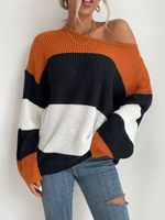 Pull en Côtelé Femme à Col Rond avec Manches Longues Tricolores Pull Femme