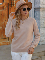 Pull en Côtelé Femme à Col Rond avec Manches Longues Unicolore Pull Femme