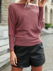 Pull en Côtelé Femme Court à Col Décolleté avec Manches Longues Unicolore Pull Femme