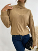 Pull en Côtelé Femme Court à Col Montant avec Manches Longues Unicolore