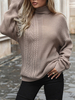 Pull en Côtelé Femme Court à Col Montant avec Manches Longues Unicolore