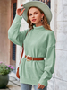 Pull en Côtelé Femme Court à Col Montant avec Manches Longues Unicolore Coupe Cintrée sans Ceinture