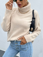 Pull en Côtelé Femme Court à Col Montant avec Manches Longues Unicolore Pull Femme