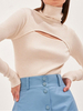 Pull en Côtelé Femme Court à Col Montant avec Manches Longues Unicolore Pull Femme