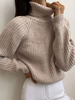 Pull en Côtelé Femme Court à Col Montant avec Manches Longues Unicolore Pull Femme