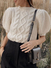 Pull en Côtelé Femme Court à Col Rond avec Manches Courtes Amples Unicolore Pull Femme
