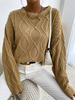 Pull en Côtelé Femme Court à Col Rond avec Manches Longues Unicolore