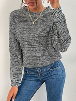 Pull en Côtelé Femme Court à Col Rond Imprimé avec Manches Longues Unicolore