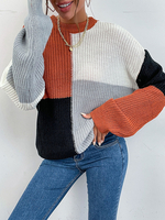 Pull en Côtelé Femme Court à Col Rond Imprimé avec Manches Longues Unicolore