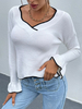 Pull en Côtelé Femme Court à Col V avec Manches Longues Bicolores Pull Femme