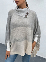 Pull en Côtelé Femme Court avec Manches Longues à Col Montant avec Franges Pull Femme