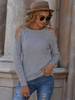 Pull en Côtelé Femme Court avec Manches Longues à Col Rond avec Epaule Dénudée Unicolore Pull Femme