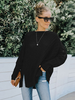 Pull en Côtelé Femme Court Décontracté à Col Rond avec Manches Longues Unicolore Pull Femme