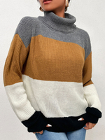 Pull en Côtelé Femme Court Imprimé à Col Montant avec Manches Longues Unicolore Pull Femme