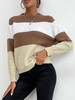 Pull en Côtelé Femme Court Imprimé à Col Rond avec Manches Longues Bicolores