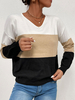 Pull en Côtelé Femme Court Imprimé à Col V avec Manches Longues Unicolore Pull Femme