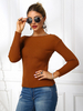 Pull en Côtelé Femme Court Moulant avec Manches Longues à Col Rond Unicolore Pull Femme