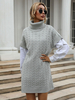 Pull en Côtelé Femme Courte à Col Montant avec Manches Courtes Unicolore Robe Pull